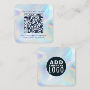 Carte De Visite Carré Logo de Marque Moderne et Code QR Holographique