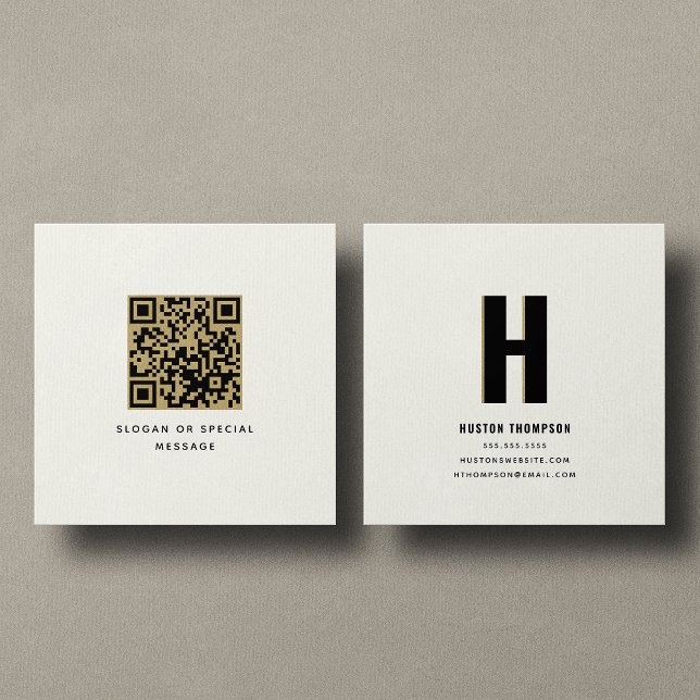 Carte De Visite Carré Logo de monogramme professionnel QR Code avant et  (Créateur téléchargé)