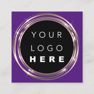 Carte De Visite Carré Logo de QRCode Boutique en ligne Cadre Gold Purple