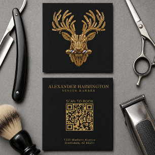 Carte De Visite Carré Logo de salon de coiffure Gold Stag Razor Barber S