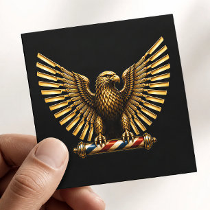 Carte De Visite Carré Logo de salon de coiffure Luxury Golden Eagle Barb