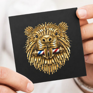 Carte De Visite Carré Logo de salon de coiffure rasoir Castor Or Coiffeu