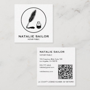 Carte De Visite Carré Logo de stylo à encre plume Quill personnalisé QR 