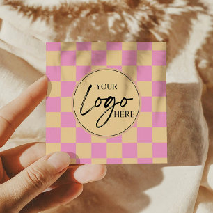 Carte De Visite Carré Logo d'entreprise moderne rose orange À damiers pe