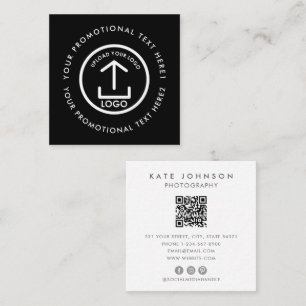 Carte De Visite Carré Logo d'entreprise moderne Scannable QR Code noir b