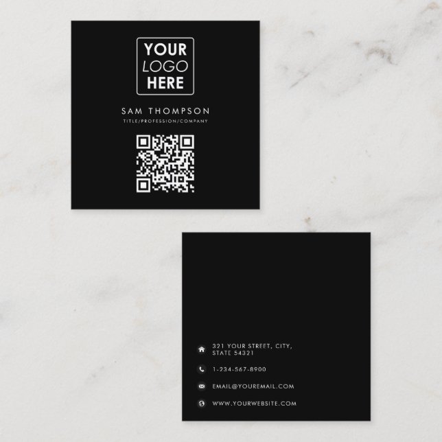 Carte De Visite Carré Logo d'entreprise QR Code Moderne Simple Entrepris (Devant / Derrière)