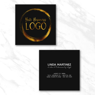 Carte De Visite Carré Logo d'entreprise rond sur promo noir