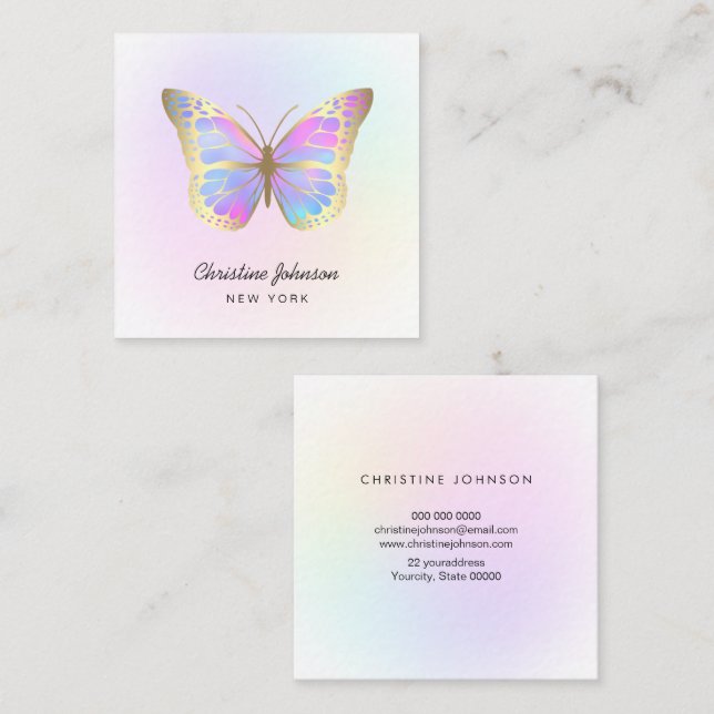 Carte De Visite Carré logo des couleurs pastel papillon (Devant / Derrière)