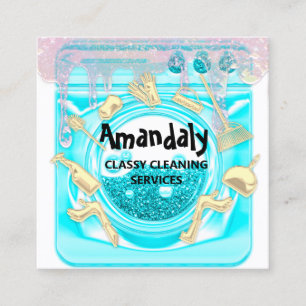 Carte De Visite Carré Logo des services de nettoyage de la maison QR Cod
