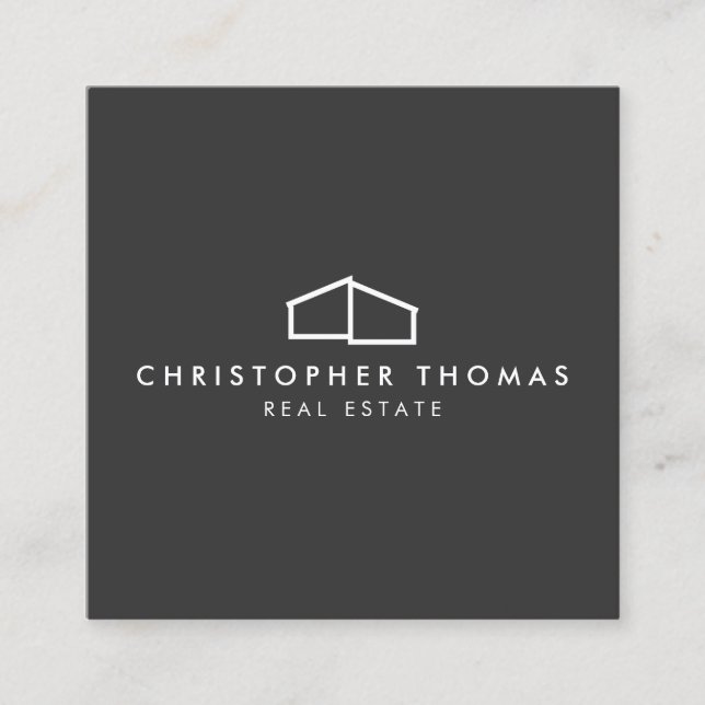 Carte De Visite Carré Logo d'habitation moderne Immobilier, Realtor gris (Devant)