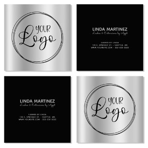 Carte De Visite Carré Logo du cercle gris argenté