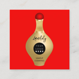 Carte De Visite Carré Logo du code QR Cosmétique or rouge SPA de parfums