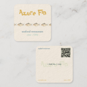 Carte De Visite Carré Logo du restaurant de poisson Azure Fin élégant