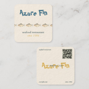 Carte De Visite Carré Logo du restaurant de poisson Azure Fin élégant