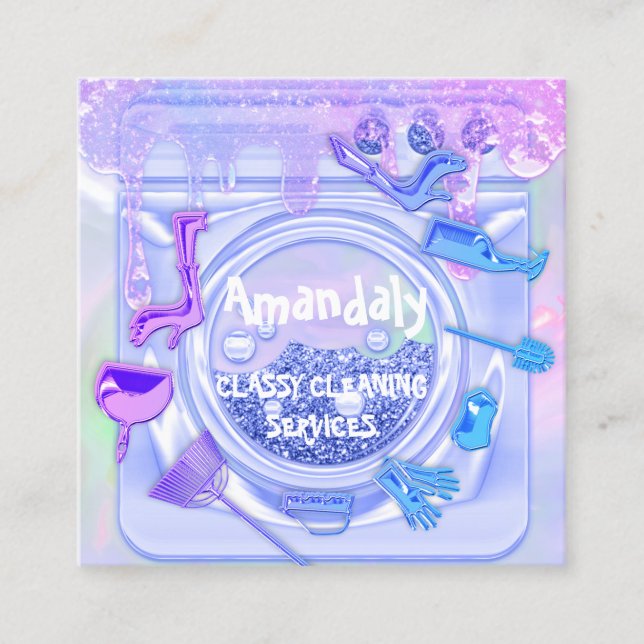 Carte De Visite Carré Logo du service de nettoyage QRCode de lancement L (Devant)