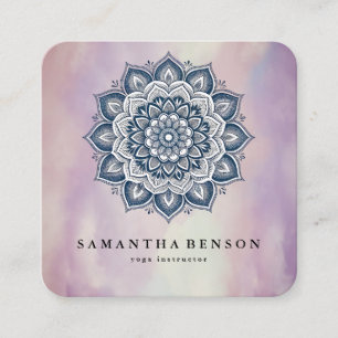 Carte De Visite Carré Logo élégant de fleur de lotus à l'aquarelle pour 