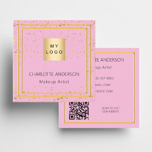 Carte De Visite Carré Logo élégant en or rose code QR