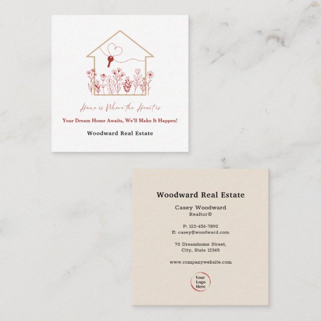 Carte De Visite Carré Logo élégant moderne Realtor Immobilier Logo (Devant / Derrière)