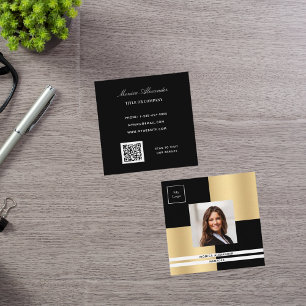 Carte De Visite Carré Logo en or noir photo code QR