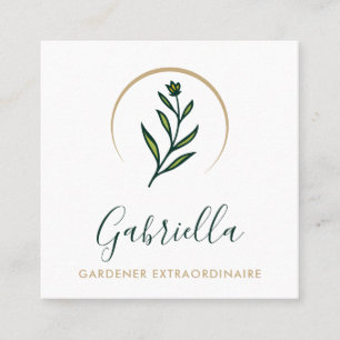 Carte De Visite Carré Logo floral personnalisé Gardener Code QR
