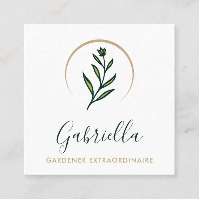 Carte De Visite Carré Logo floral personnalisé Gardener Code QR (Devant)