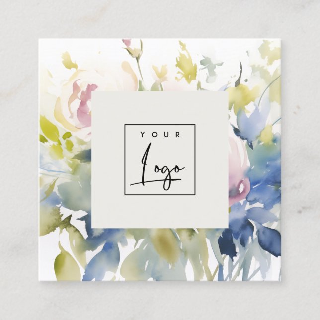 Carte De Visite Carré Logo floral Rose moderne Blush Lilac (Devant)