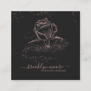 Carte De Visite Carré Logo Floral Signature or rose   Entreprise carré