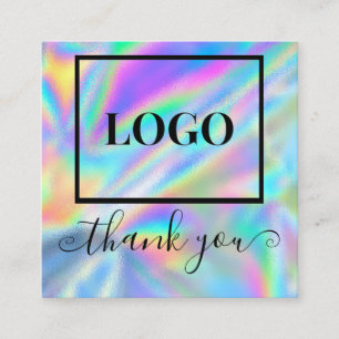 Carte De Visite Carré Logo Glam Faux Merci holographique