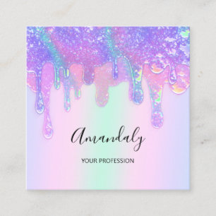 Carte De Visite Carré Logo Holographe Bleu Drift Cosmetics Nails Personn