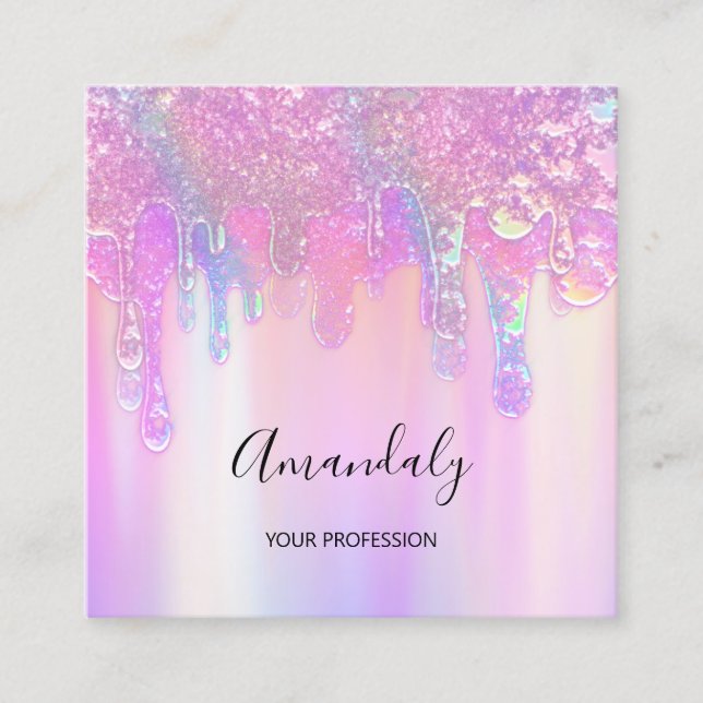 Carte De Visite Carré Logo Holographe Bleu Drift Cosmetics Nails Rose (Devant)