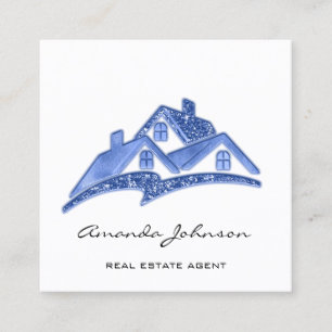 Carte De Visite Carré Logo House personnalisé Agent immobilier Bleu bla