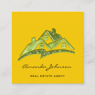Carte De Visite Carré Logo House personnalisé Agent immobilier Jaune ve