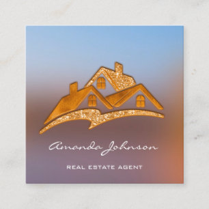 Carte De Visite Carré Logo House Real Agent Home Coral VIP