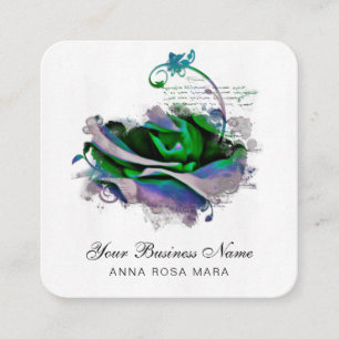 Carte De Visite Carré *~* Logo Lavande Turquoise Rose de Lavande QR Fleu