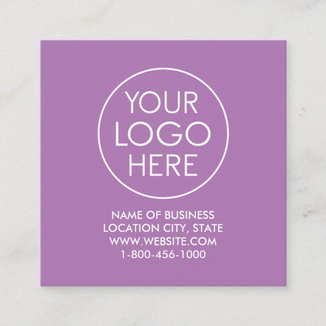 Carte De Visite Carré Logo Lavender moderne personnalisé et code QR (Devant)
