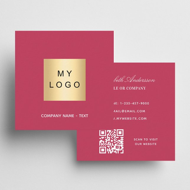 Carte De Visite Carré Logo magenta rose Code QR (Créateur téléchargé)