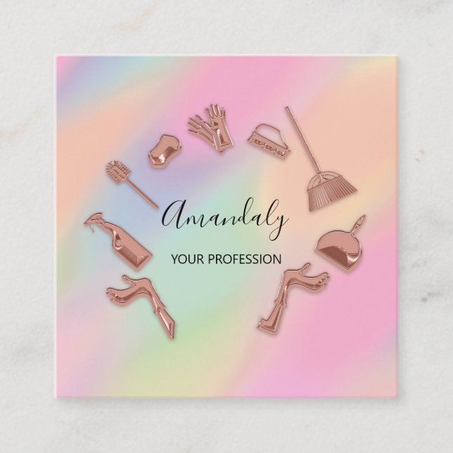 Carte De Visite Carré Logo Maid House Cleaning Office Services Personnal (Devant)