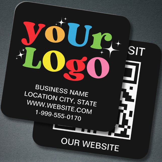 Carte De Visite Carré Logo moderne tendance noir personnalisé et code QR (Créateur téléchargé)