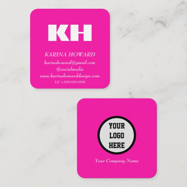 Carte De Visite Carré Logo Monogramme professionnel Hot Pink Élégant (Devant / Derrière)
