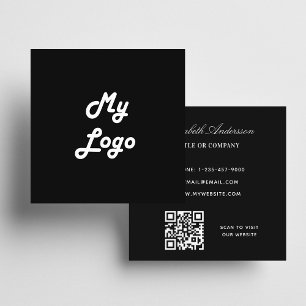 Carte De Visite Carré Logo noir blanc QR code élégant