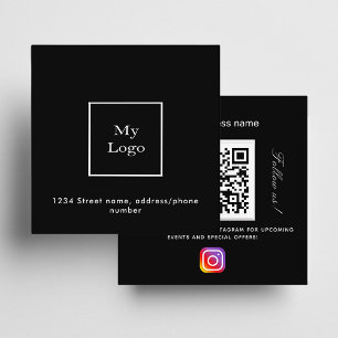 Carte De Visite Carré Logo noir blanc QR code Instagram Suivez-nous