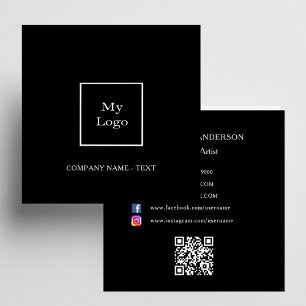 Carte De Visite Carré Logo noir blanc QR code médias sociaux
