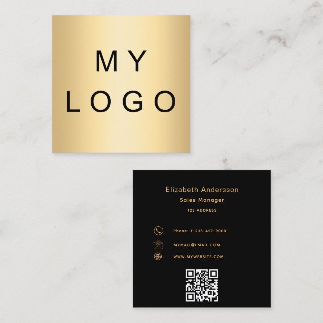 Carte De Visite Carré Logo noir or code qr (Devant / Derrière)