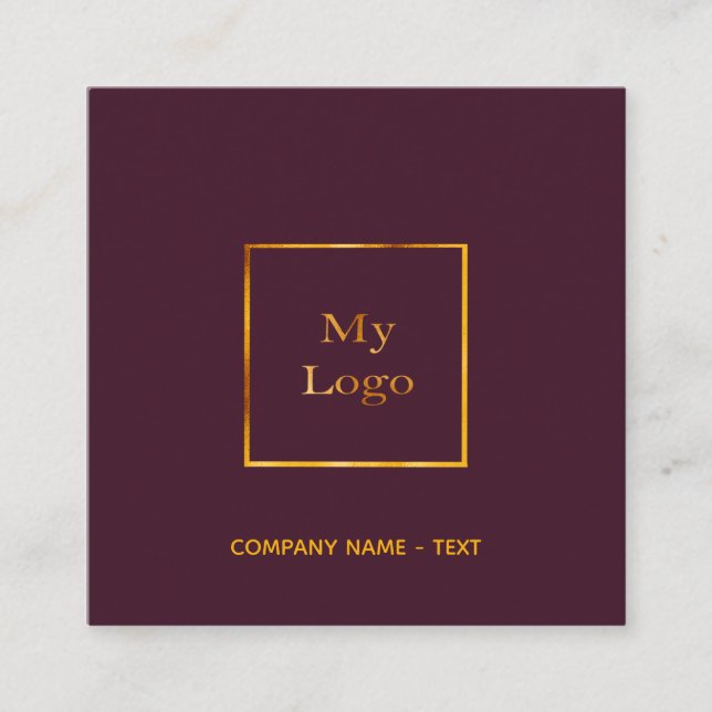 Carte De Visite Carré Logo or bourgogne code QR élégant (Devant)