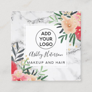 Carte De Visite Carré Logo Parties scintillant floral watercolor marbre 