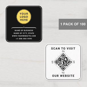 Carte De Visite Carré Logo personnalisé avec code QR   Noir et blanc mod