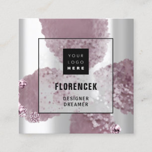 Carte De Visite Carré Logo personnalisé CODE QR Cristal gris argent viol