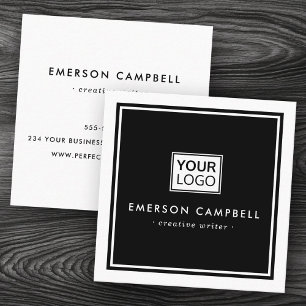 Carte De Visite Carré Logo personnalisé en bordure blanche noir minimali