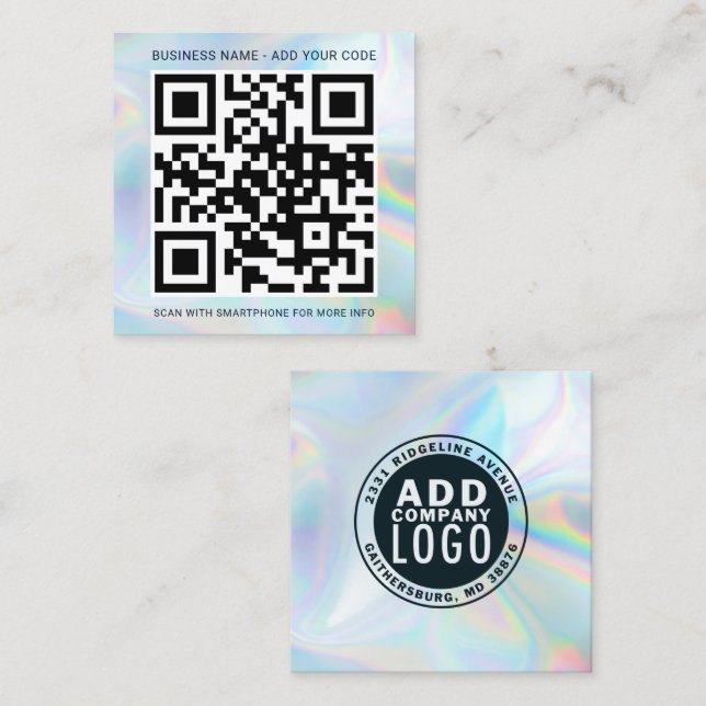 Carte De Visite Carré Logo personnalisé et code QR Holographic Professio (Devant / Derrière)