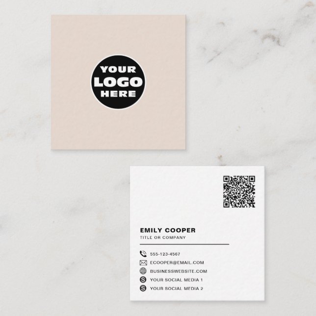 Carte De Visite Carré logo personnalisé icônes de médias sociaux QR code (Devant / Derrière)